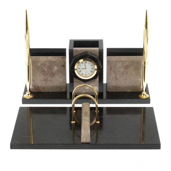 Настольный набор &amp;quot;Офисный&amp;quot; с часами из бежевого мрамора 127584