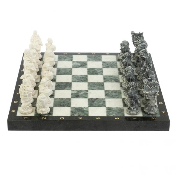 Шахматы &amp;quot;Русские сказки&amp;quot; доска 40х40 см мрамор / шабровский змеевик 129349