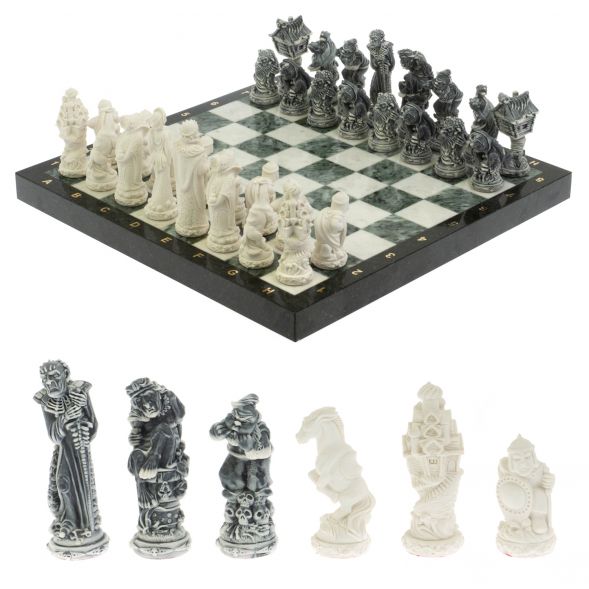 Шахматы &amp;quot;Русские сказки&amp;quot; доска 40х40 см мрамор / шабровский змеевик 129349