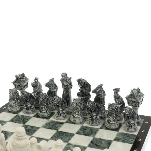 Шахматы &amp;quot;Русские сказки&amp;quot; доска 40х40 см мрамор / шабровский змеевик 129349