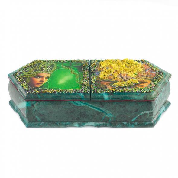 Шкатулка с двумя отделениями &amp;quot;Хозяйка медной горы с осенним пейзажем&amp;quot; 29,5х12х8 см 116716