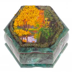 Каменная шкатулка &amp;quot;Хозяйка медной горы осень&amp;quot; 14х12,5х7 см