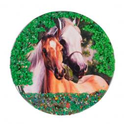 Магнит с рисунком "Лошадь с жеребенком" змеевик 110х110 мм 95 гр.