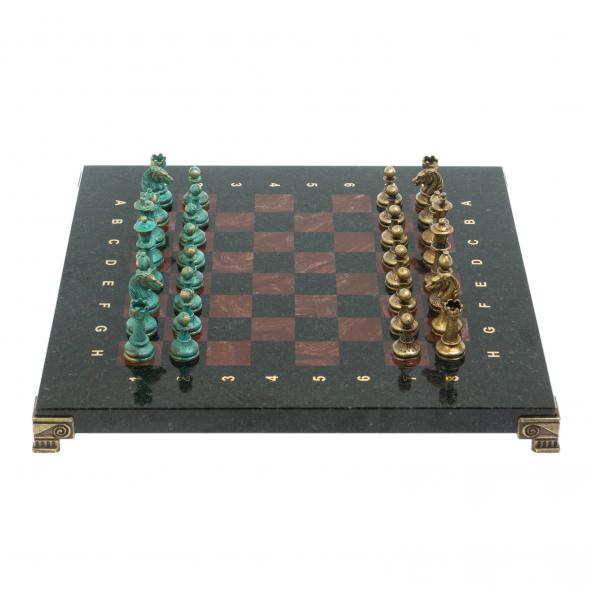 Шахматы &amp;quot;Стаунтон&amp;quot; фигуры бронза / патина 28х28 см из лемезита 128211