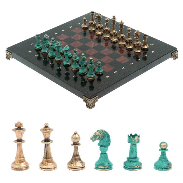 Шахматы &amp;quot;Стаунтон&amp;quot; фигуры бронза / патина 28х28 см из лемезита 128211