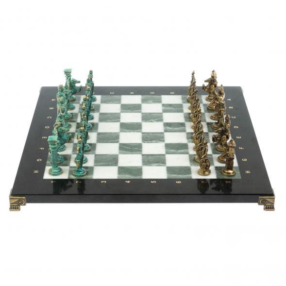 Шахматы &amp;quot;Римляне против Галлов&amp;quot; фигуры бронза / патина 36х36 см мрамор змеевик 128376