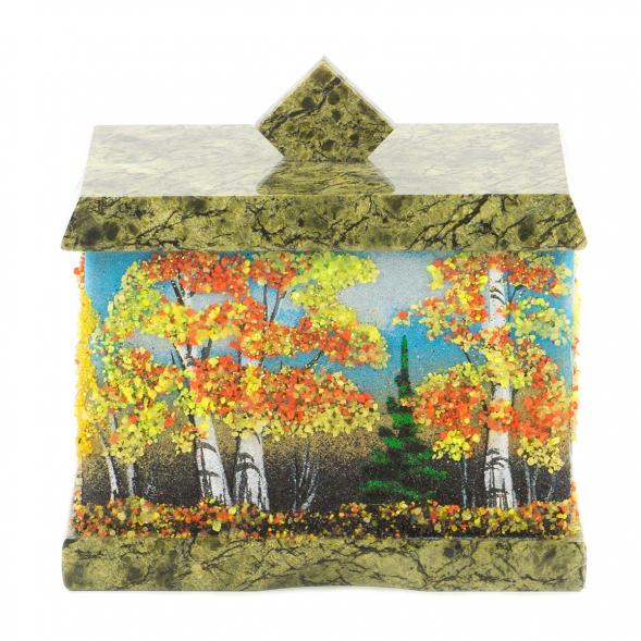 Шкатулка змеевик рисунок Осень 9х6,5х7,5 см 119897