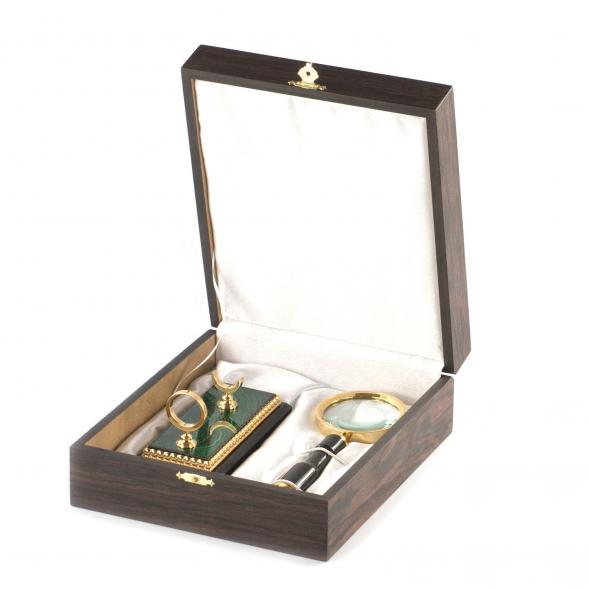 Лупа на подставке из малахита в подарочной коробке 121013