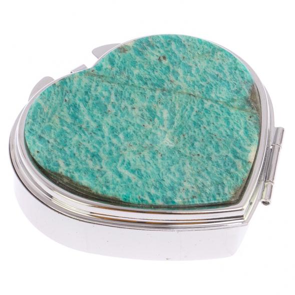 Таблетница &amp;quot;Сердце&amp;quot; на 3 отделения камень амазонит цвет серебро 125904