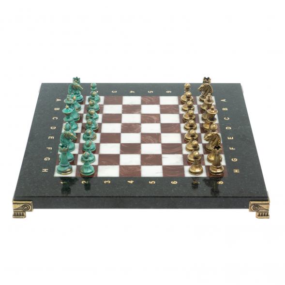 Шахматы &amp;quot;Стаунтон&amp;quot; фигуры бронза / патина 28х28 см из мрамора и лемезита 128212