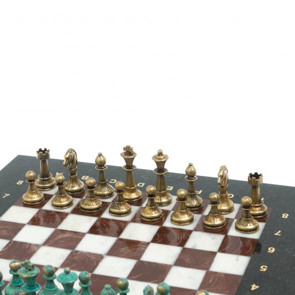 Шахматы &amp;quot;Стаунтон&amp;quot; фигуры бронза / патина 28х28 см из мрамора и лемезита 128212