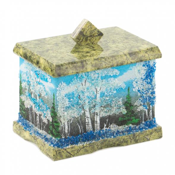 Шкатулка змеевик рисунок Зима 9х6,5х7,5 см 119898