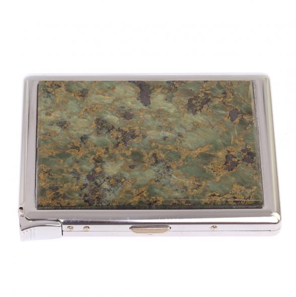 Портсигар 10 сигарет с зажигалкой камень офит 126190