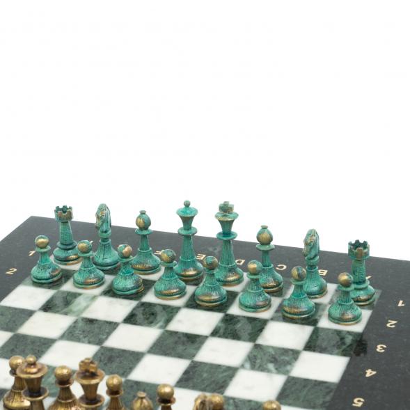 Шахматы &amp;quot;Стаунтон&amp;quot; фигуры бронза / патина 28х28 см из змеевика и мрамора 128213