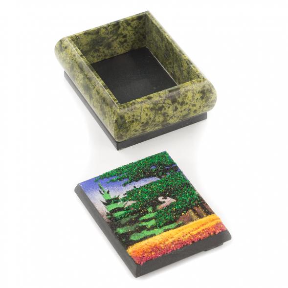 Шкатулка змеевик рисунок Осень 10х8х5 см 119899