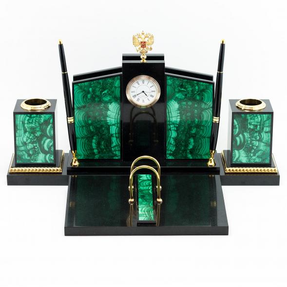 Настольный набор  из малахита &amp;quot;Герб&amp;quot; 114004