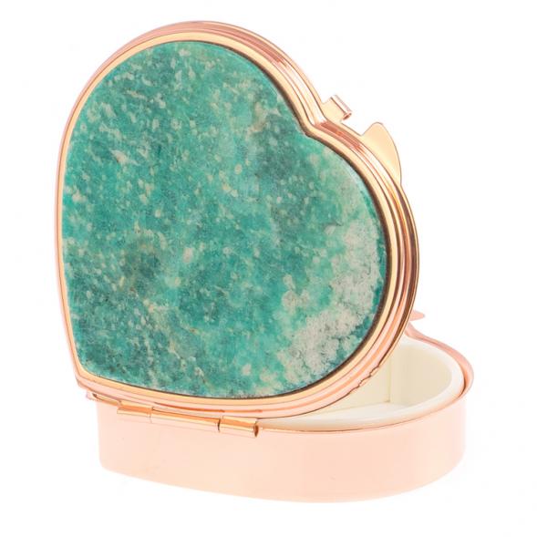 Таблетница &amp;quot;Сердце&amp;quot; на 3 отделения камень амазонит цвет красное золото 125905