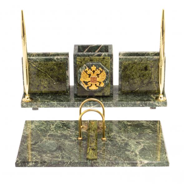 Письменный набор &amp;quot;Офисный&amp;quot; из змеевика с гербом РФ 126580