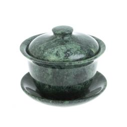 Гайвань из камня змеевик на блюдце 9,5х9,5х8,5 см