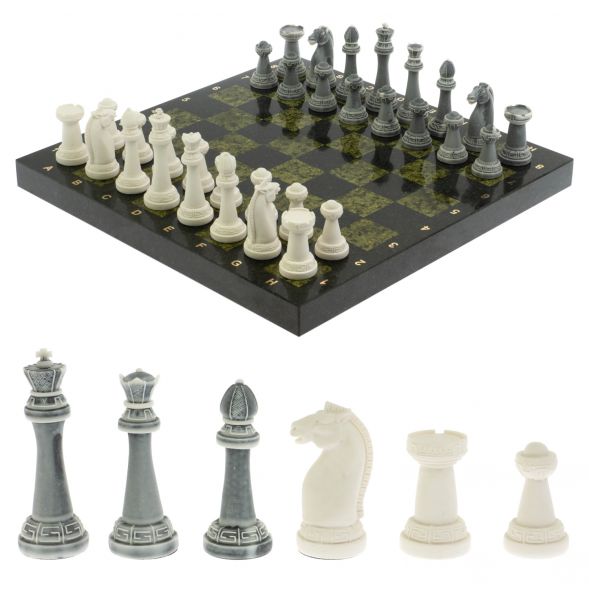 Шахматы &amp;quot;Стаунтон&amp;quot; из мрамолита доска 40х40 см змеевик 129352