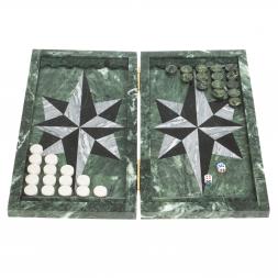 Настольные нарды "Звезда" серый мрамор / черный змеевик