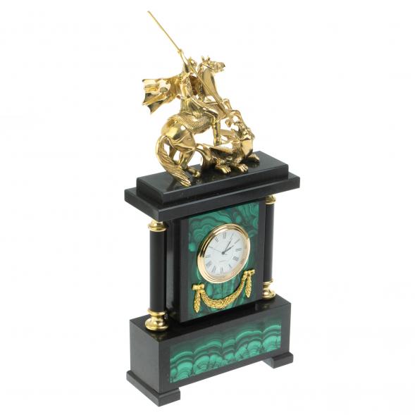 Часы из малахита &amp;quot;Георгий Победоносец&amp;quot; бронза 128598