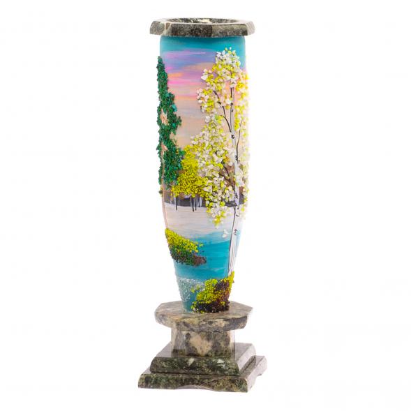 Каменная ваза с рисунком &amp;quot;Весенний пейзаж&amp;quot; 8х8х27см 123978