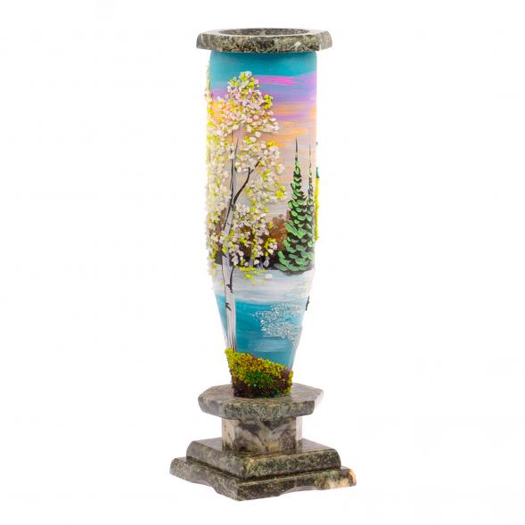 Каменная ваза с рисунком &amp;quot;Весенний пейзаж&amp;quot; 8х8х27см 123978
