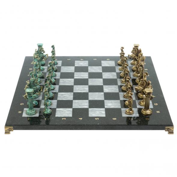 Шахматы &amp;quot;Римские войны&amp;quot; фигуры бронза / патина 44х44 см серый мрамор 128381