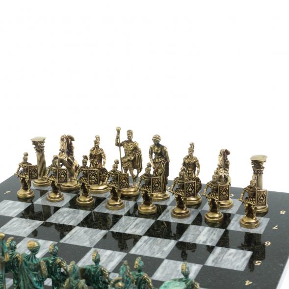 Шахматы &amp;quot;Римские войны&amp;quot; фигуры бронза / патина 44х44 см серый мрамор 128381