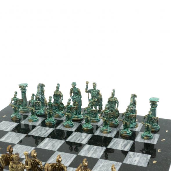 Шахматы &amp;quot;Римские войны&amp;quot; фигуры бронза / патина 44х44 см серый мрамор 128381